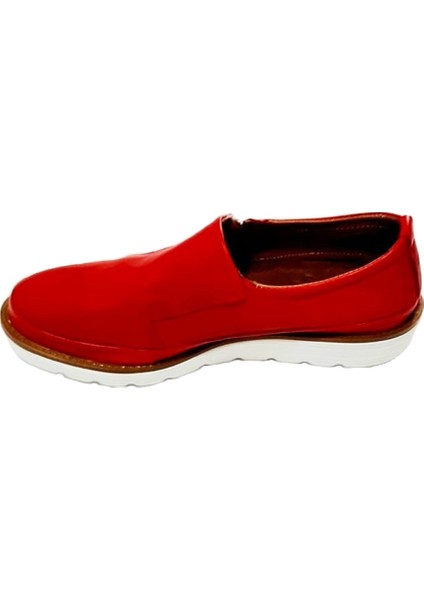 Deri Fermuarlı Kırmızı Babet