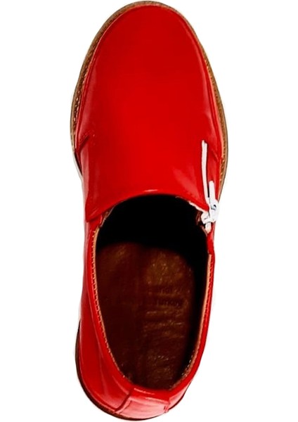 Deri Fermuarlı Kırmızı Babet modelleri