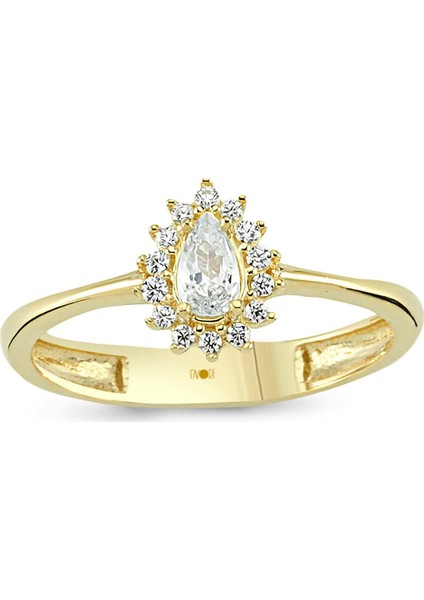 Ayyıldız Kuyumculuk Kadın Damla Taşlı Sarı Altın Yüzük