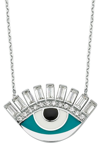 Favori Kadın Baget Taşlı Kirpik Beyaz Altın Kolye