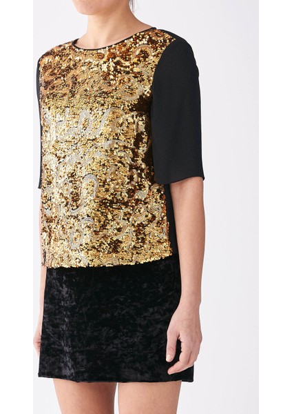 Payet Işlemeli Gold Bluz-K1413107-076