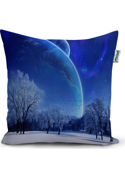 Home Kar Desen Gece Manzaralı 3D Baskılı Dekoratif Kırlent Kılıfı