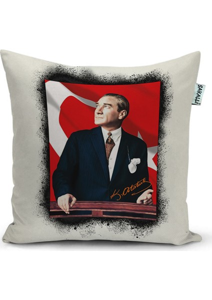 Home Atatürk Baskı 3D Dekoratif Kırlent Kılıfı