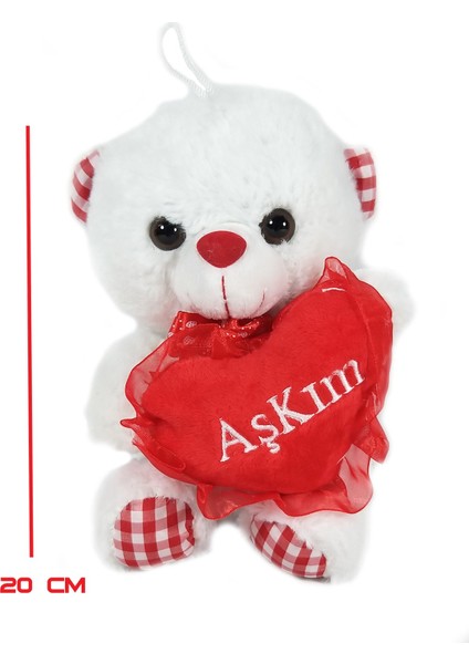 Sevimli Peluş Ayı Kalpli Aşkım Yazılı 20 cm Uyku Arkadaşı