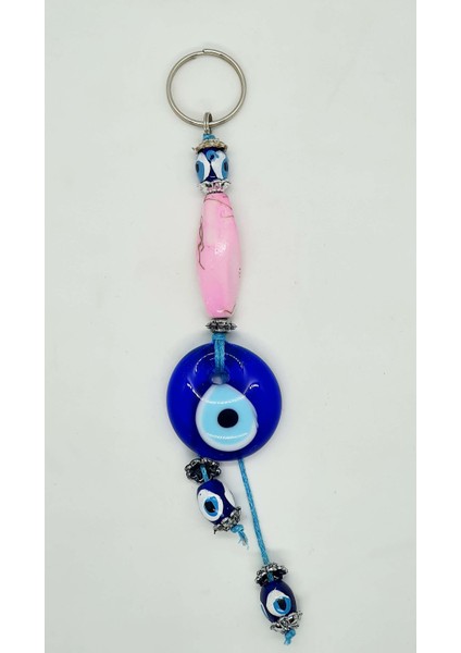 Nazar Boncuklu Pembe Desenli Anahtarlık