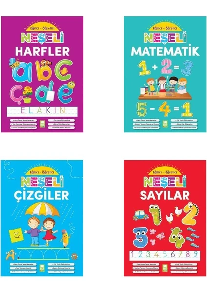 Ema Çocuk Eğitici-Öğretici Neşeli Harfler + Neşeli Matematik + Neşeli  Sayılar + Neşeli Çizgiler