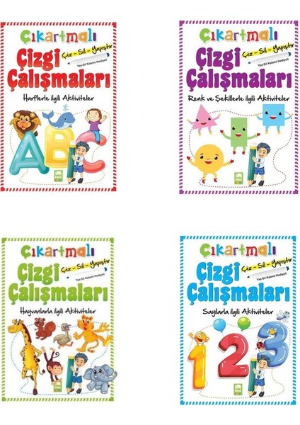 Ema Çocuk Çıkartmalı Çizgi Çalışmaları 4'lü + Yazsil Kalemi