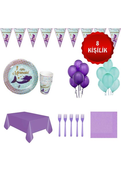 Deniz Kızı Ariel Doğum Günü Parti Seti 8 Kişilik