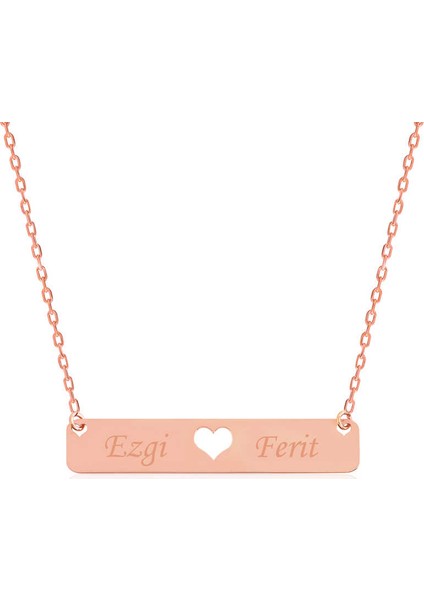 Gümüş Kişiye Özel Isimli Çubuk Kalp Kolye