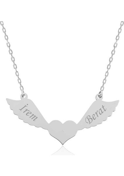 Gümüş Kanatlı Kalp Isimli Kadın Kolye