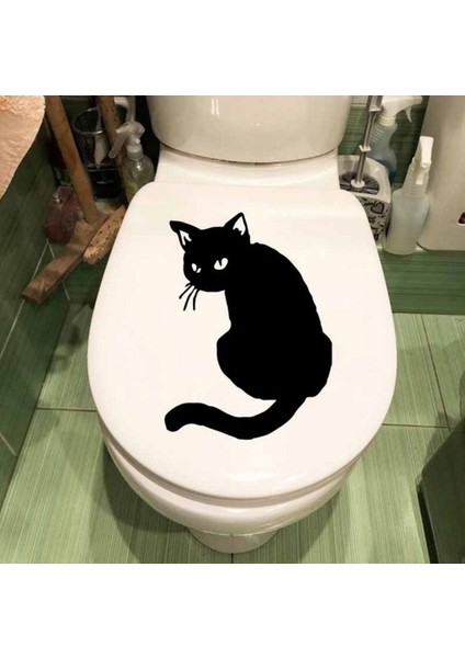 Duran Ticaret Modatools Wc Tuvalet Klozet Dekorasyonu Için Dekoratif Kara Kedi  Sticker Çıkartma