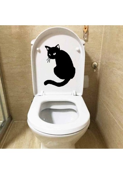 Duran Ticaret Modatools Wc Tuvalet Klozet Dekorasyonu Için Dekoratif Kara Kedi  Sticker Çıkartma