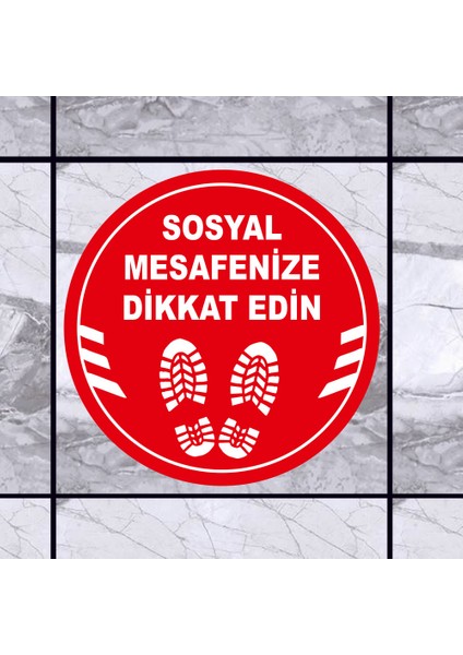 Ayakkabı İzi ve Sosyal Mesafeyi Koruyunuz Yazısı Sticker 25 x 25 cm 5'li SYL02