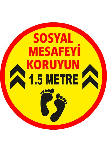 Lütfen Sağlığınız İçin Sosyal Mesafeyi Koruyalım 1.5 m Ayak İzi Sticker 45 x 45 cm 5'li SYL06