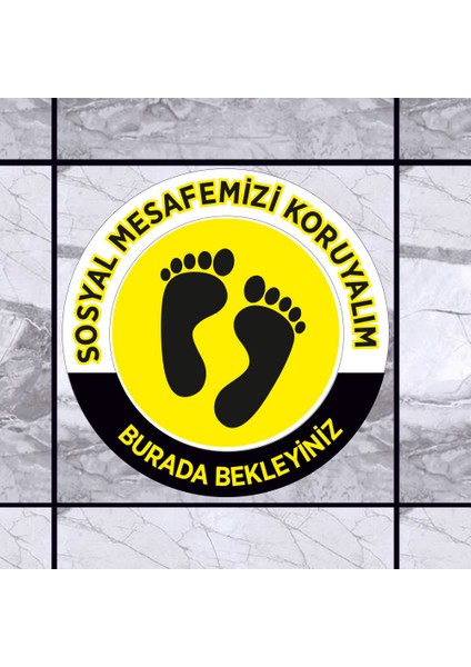 Lütfen Sağlığınız İçin Sosyal Mesafeyi Koruyalım Yazısı Sarı Siyah Renk Sticker 25 x 25 cm 5'li SYL11