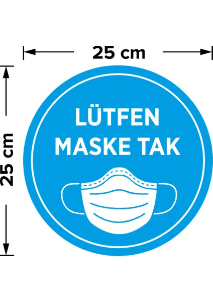 Maske Tak Mavi Renk Sticker Afiş Duvar İçin 25 x 25 cm 5'li SYL14
