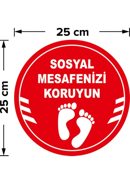 Sosyal Mesafenizi Koruyun Yazılı Yere Yapıştırılacak Sticker 25 x 25 cm 5'li SYL18 fiyatları