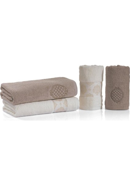 Premium 4 Parça Banyo Havlu/hamam Seti Bej