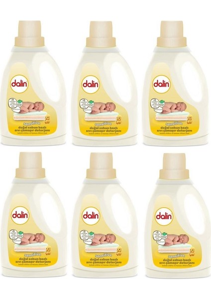 Sensitive Doğal Sabun Bazlı Sıvı Çamaşır Deterjanı 1500ML x 6 Hipoalerjenik ve Kalıntı Bırakmayan Formül