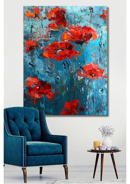 50x70 Yağlı Boya Görünümlü Gelincik Kanvas Tablo