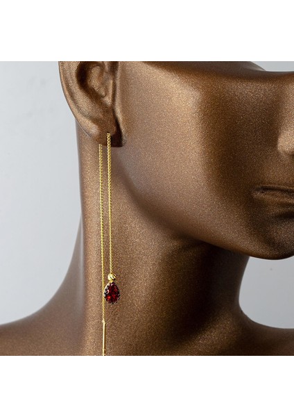 Kırmızı Damla Taşlı 14 Ayar Altın Küpe fiyatları