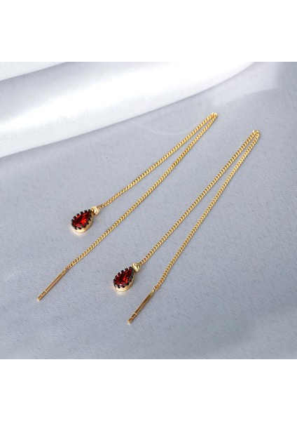 Kırmızı Damla Taşlı 14 Ayar Altın Küpe modelleri