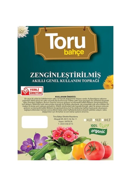 Toru Bahçe  Torf Çiçek Toprağı Saksı Toprağı Bitki Toprağı 20  lt