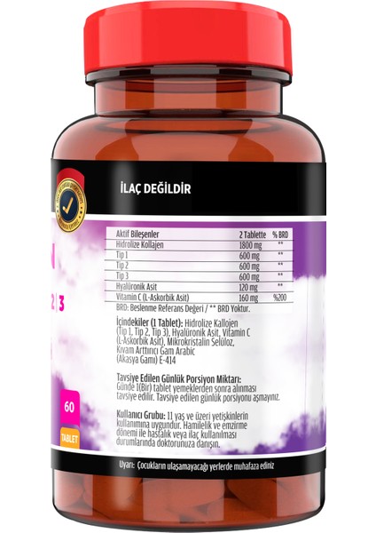 Collagen Tip-1-2-3 Hyoluronic Asit Vitamin C 60 Tablet