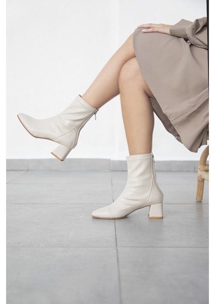 Pekin Kadın Streç Küt Kalıp Deri Bot Bej modelleri