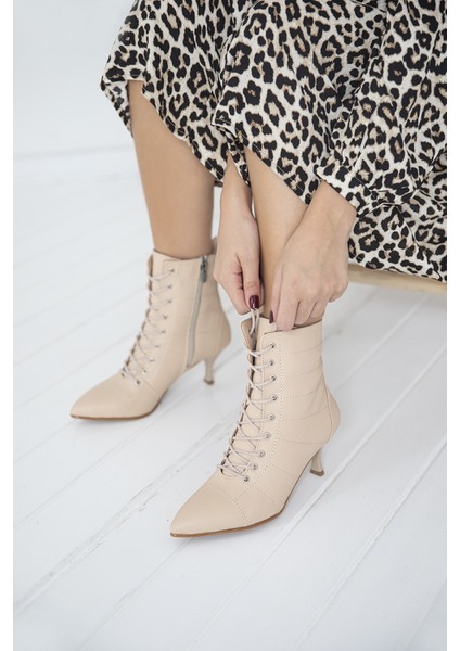 Poppin Kadın Pino Ökçe Bağcıklı Deri Bot Ten