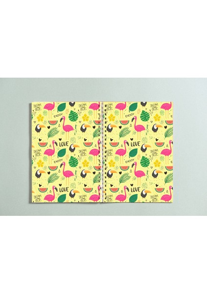 PYTKDT087 A5 Flamingo Spiralli Çizgisiz Tasarım Defter 96 Yaprak