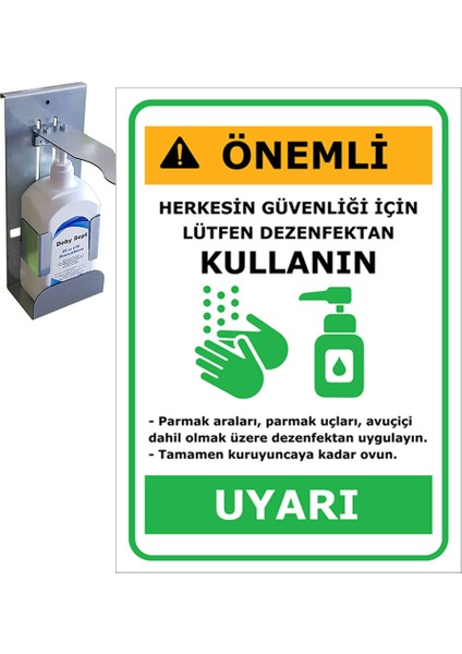 Uyarı Herkesin Güvenliği İçin Lütfen Dezenfektan Kullanın Yazısı Dekote Malzeme 35 x 50 cm SYL51