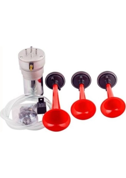 12V Üç Kırmızı Borulu Melodili Korna