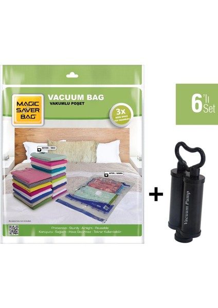 Magıc Saver Bag 6'lı Set Karışık Vakumlu Poşet Pompa