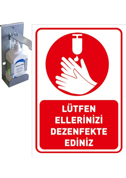 Lütfen Ellerinizi Dezenfekte Ediniz Simgeli Kırmızı Rnk Sac Malzeme 25 x 35 cm SYL40