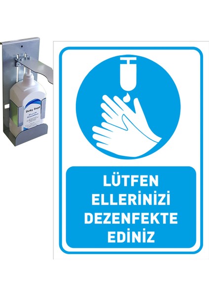 Lütfen Ellerinizi Dezenfekte Ediniz Simgeli Mavi Renk Sac Malzeme 25 x 35 cm SYL41