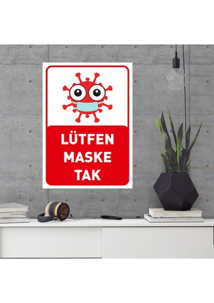 Lütfen Maske Tak Korana Simgeli Çocuklar İçin Sac Malzeme 25 x 35 cm SYL45