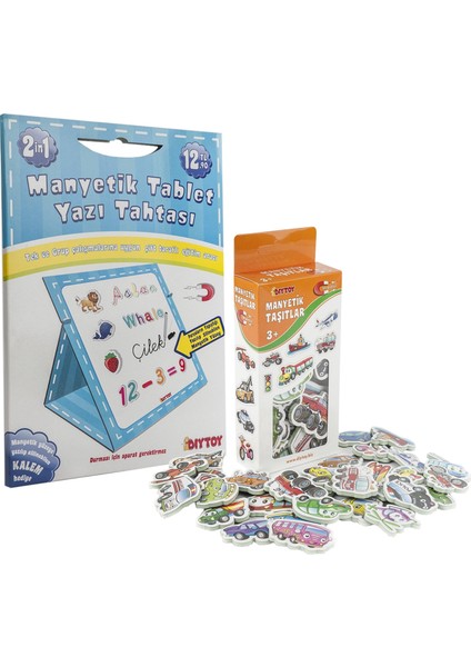 Diy-Toy Manyetik Tablet Yazı Tahtası Mavi + Manyetik Taşıtlar