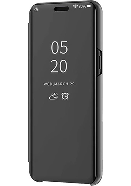 Oppo A7 Aynalı Kapaklı Lüx Kılıf Siyah