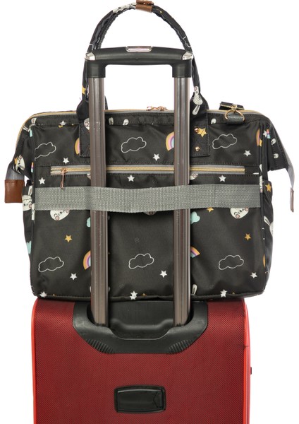 Baggage Bag Tavşan Desenli Siyah Omuz Askılı Anne Bebek Bakım Çantası