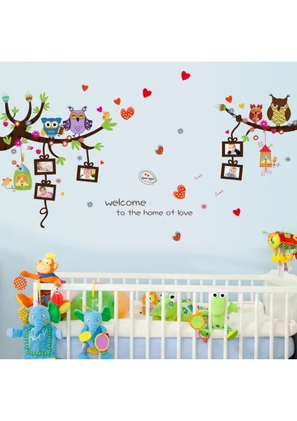 Kt Decoration Sevimli Baykuşlar ve Fotoğraf Resim Çerçeveleri Bebek ve Çocuk Odası Pvc Duvar Sticker