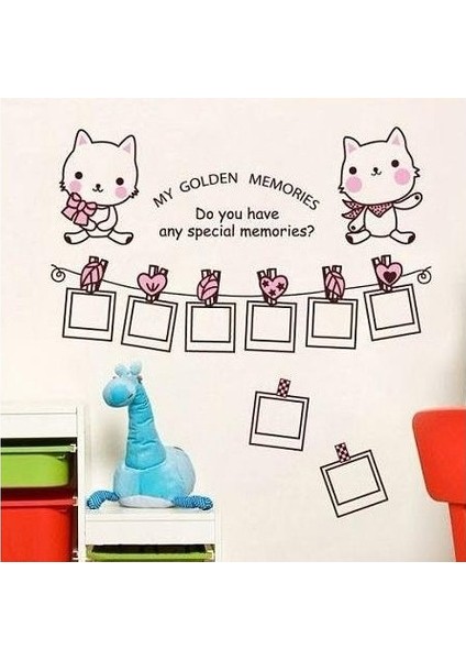 Kt Decoration Kedili Fotoğraf Resim Çerçeveli Bebek ve Çocuk Odası Pvc Duvar Sticker