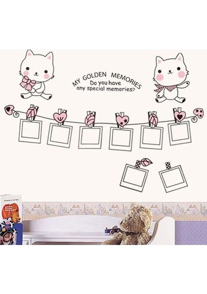 Kt Decoration Kedili Fotoğraf Resim Çerçeveli Bebek ve Çocuk Odası Pvc Duvar Sticker modelleri