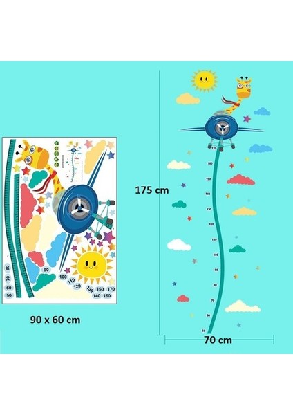 Kt Decoration Pilot Zürafa Boy Ölçen Çocuk Odası Dekorasyonu Duvar Dekoru Sticker fiyatları
