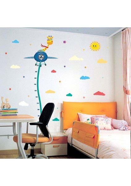 Kt Decoration Pilot Zürafa Boy Ölçen Çocuk Odası Dekorasyonu Duvar Dekoru Sticker fırsatları
