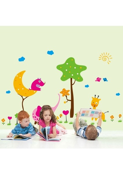 Kt Decoration Ağaç Sevimli Hayvanlar Ay Çocuk ve Bebek Odası Pvc Duvar Sticker