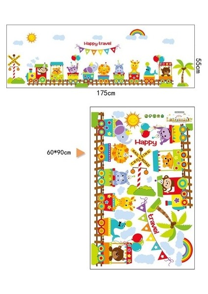 Kt Decoration Tren ve Hayvanlar Bebek ve Çocuk Odası Pvc Duvar Sticker