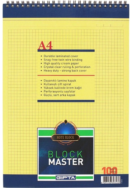 Block Master A4 100YP Kareli Defter