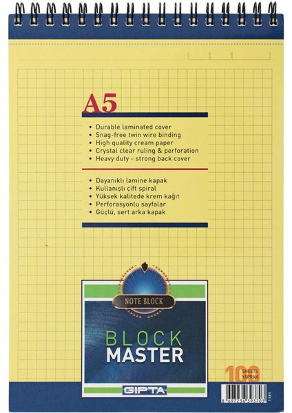 Block Master A5 100 Kareli Defter
