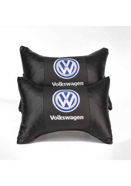 Volkwagen Deri Nakışlı Oto Başlık Boyun Yastığı İki Adet
